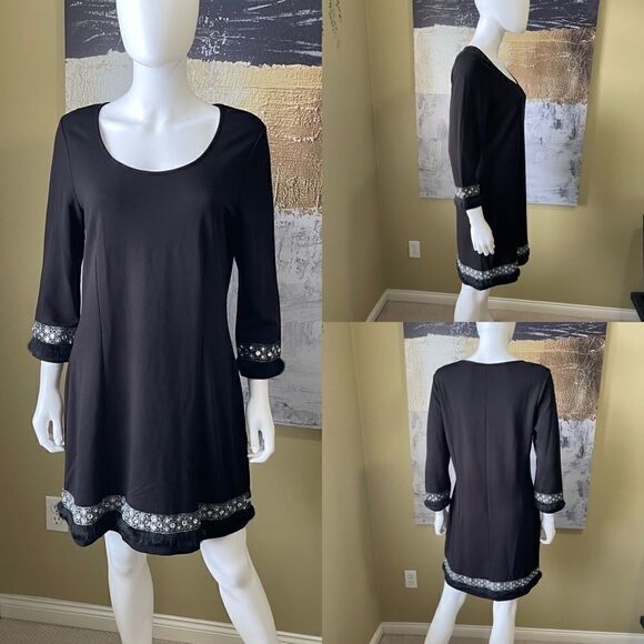 Jane & John Knee Length Black Dress with Embellished Trim - Picture 1 of 7